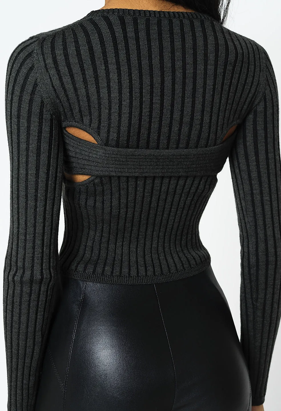 Reveal Silk Cashmere Rib Cropped Crew / Storm X Black