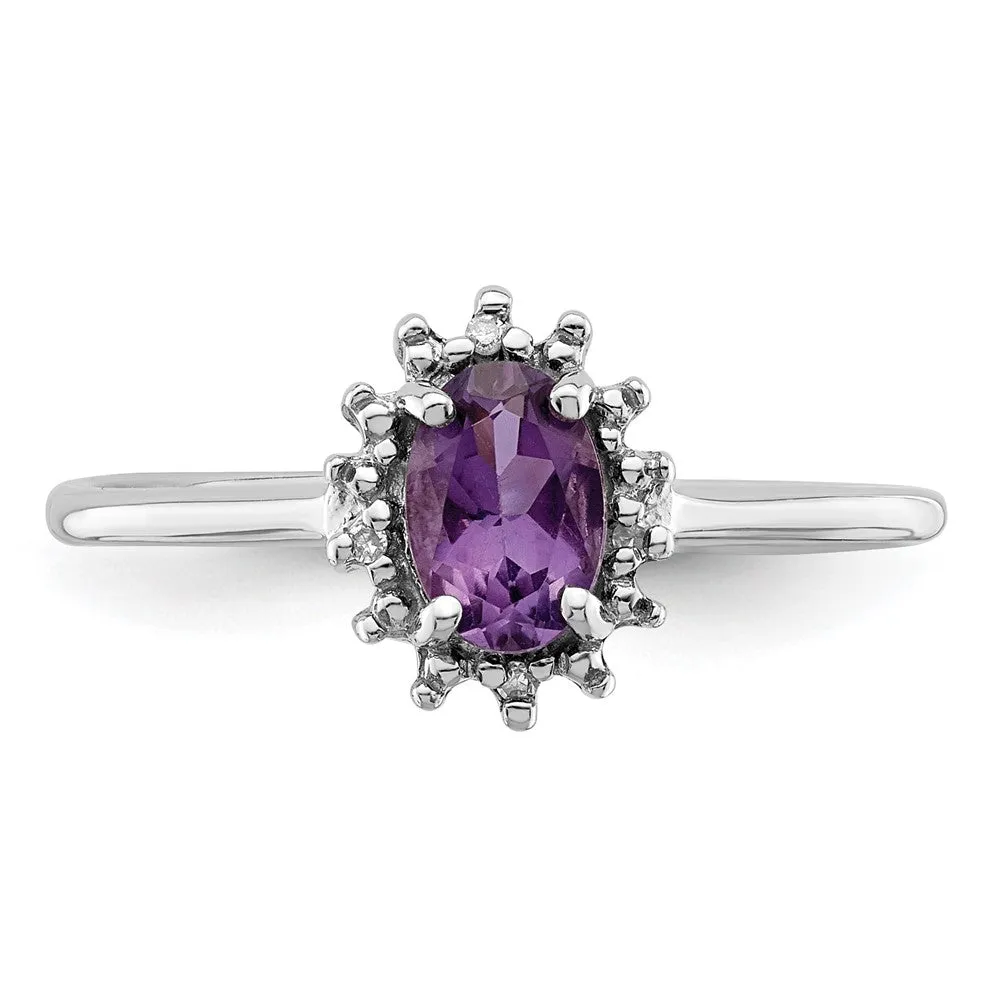 Rhodium Amethyst & Diamond Ring in Sterling Silver