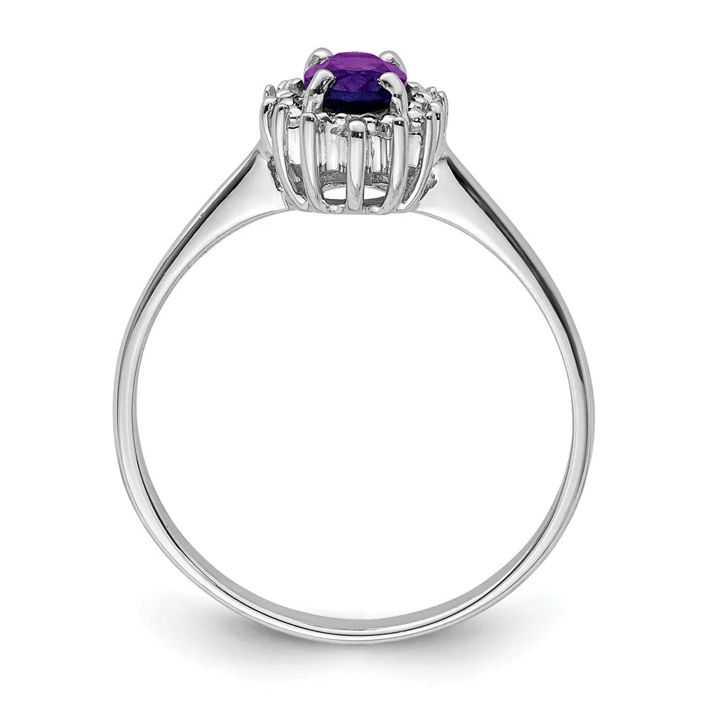 Rhodium Amethyst & Diamond Ring in Sterling Silver