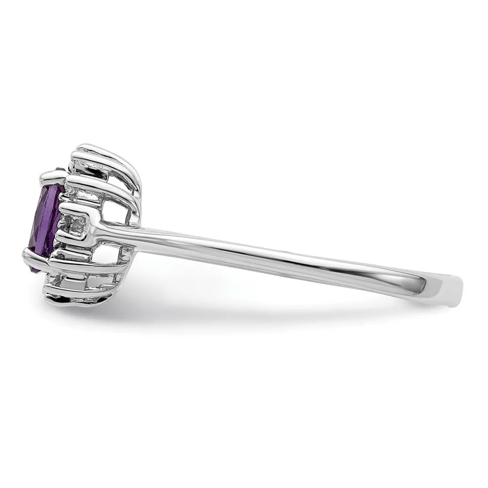 Rhodium Amethyst & Diamond Ring in Sterling Silver