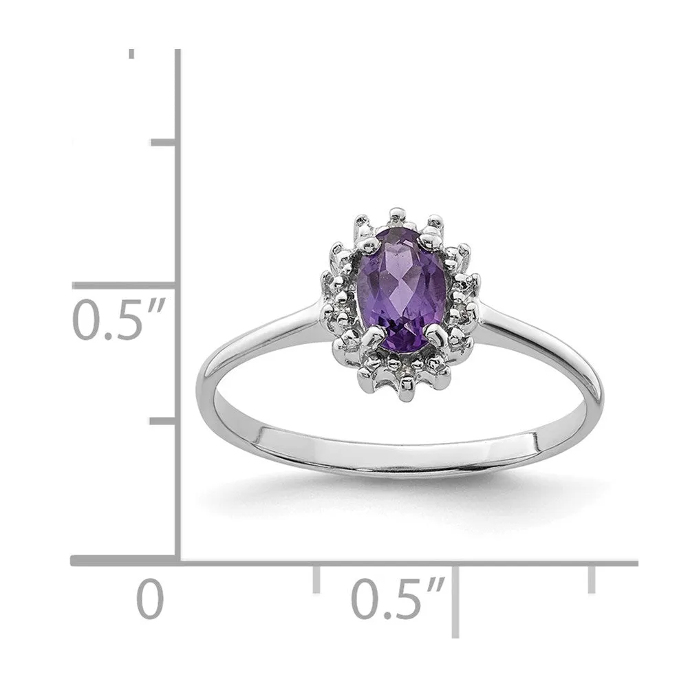 Rhodium Amethyst & Diamond Ring in Sterling Silver