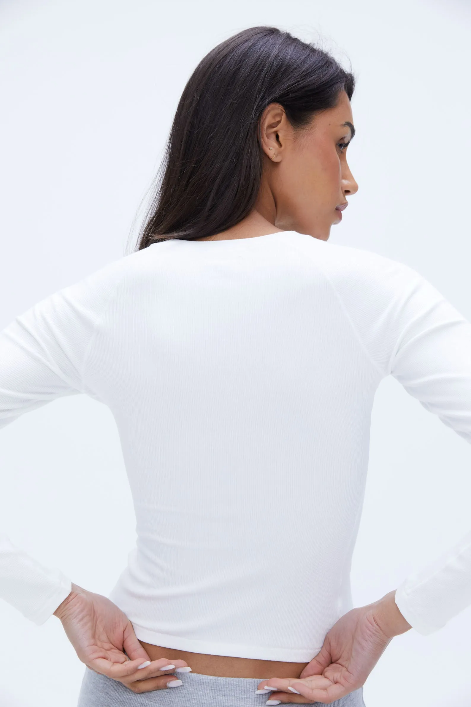 Rib Raglan Long Sleeve Top - White