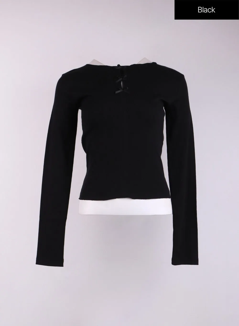 Ribbon Cut-Out Neck Slim Fit Top CJ431