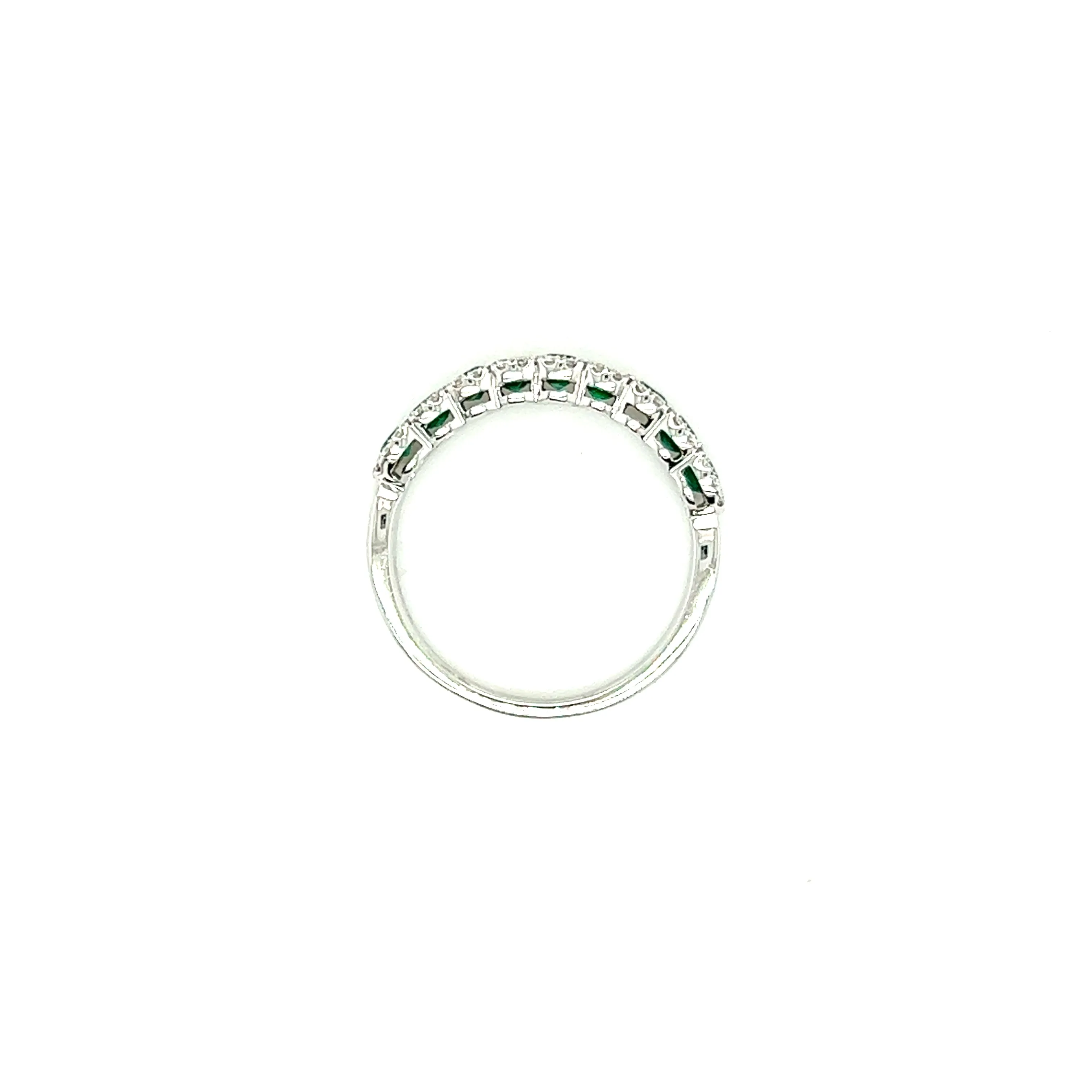 Round Emerald Ring with Sixty Accent Diamonds in 14K White Gold