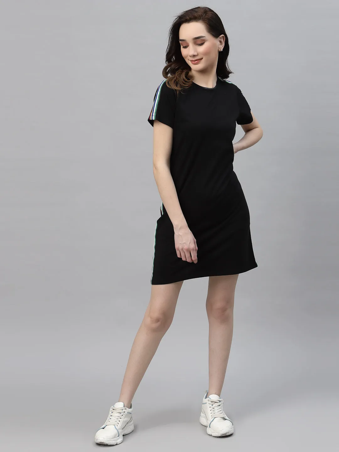 Round Neck Side Tape T-Shirt Dress