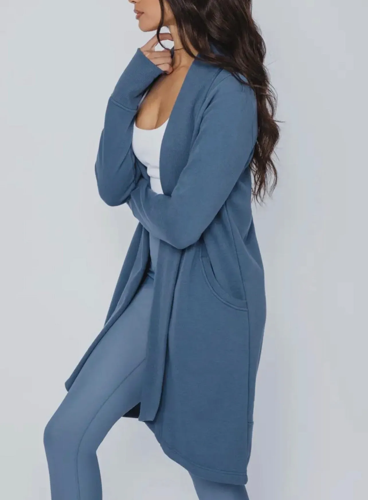 Sea Blue Buttery Long Sleeve Open Cardigan