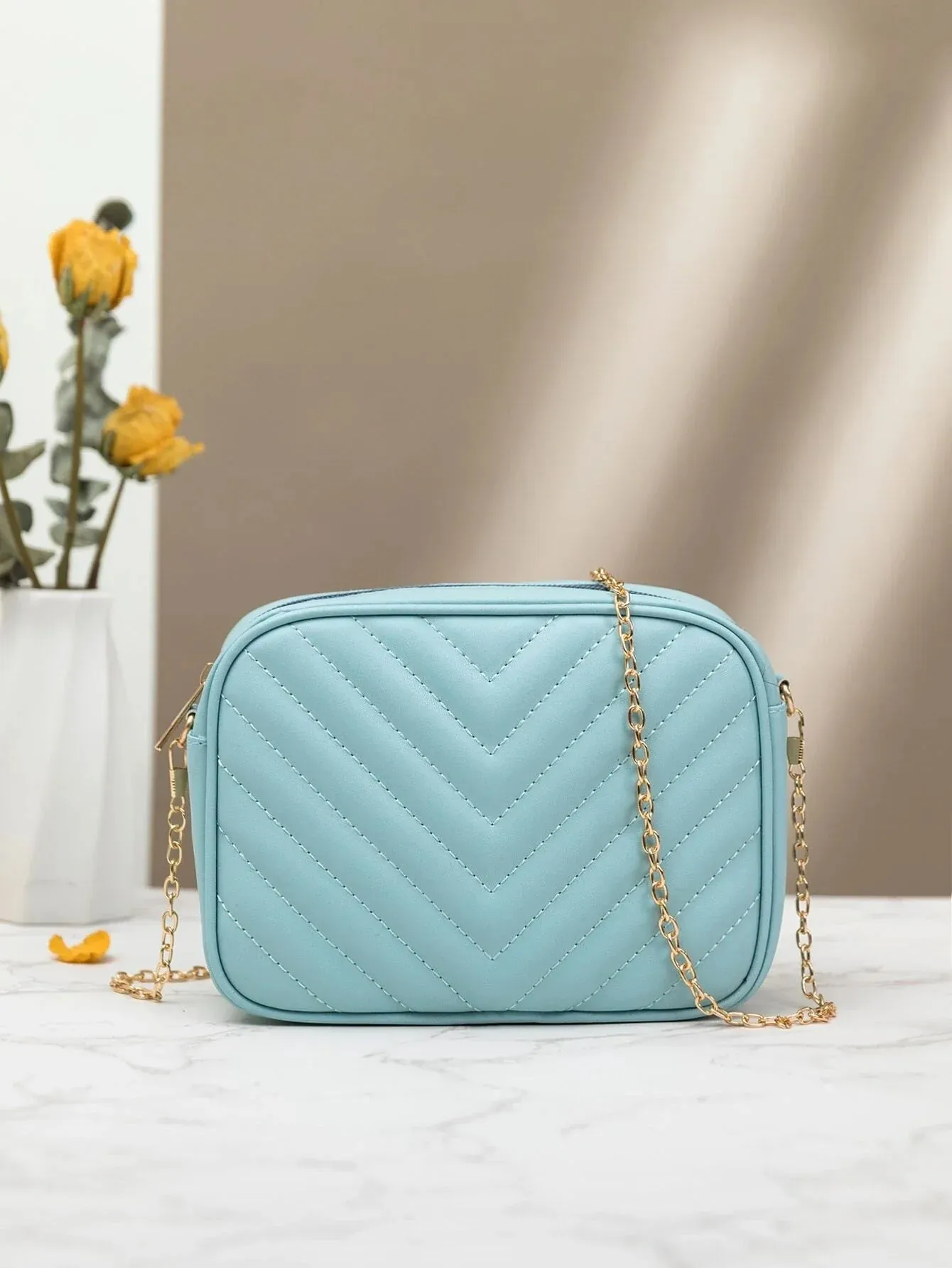 Shein Inspired - Chevron Crossbody Bag ~ Sky Blue