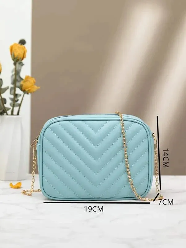 Shein Inspired - Chevron Crossbody Bag ~ Sky Blue