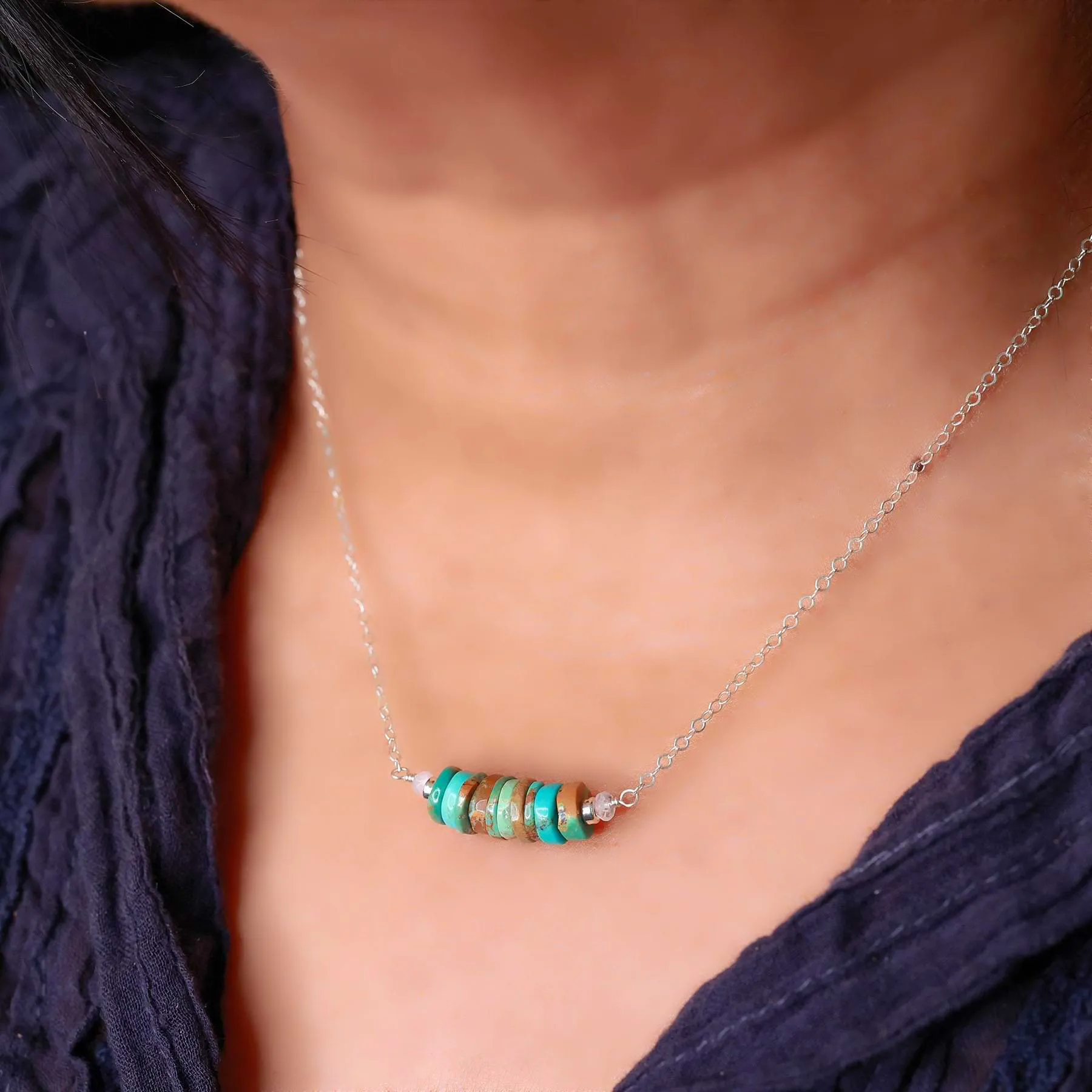 Shiprock - New Mexico Turquoise Silver Bar Necklace