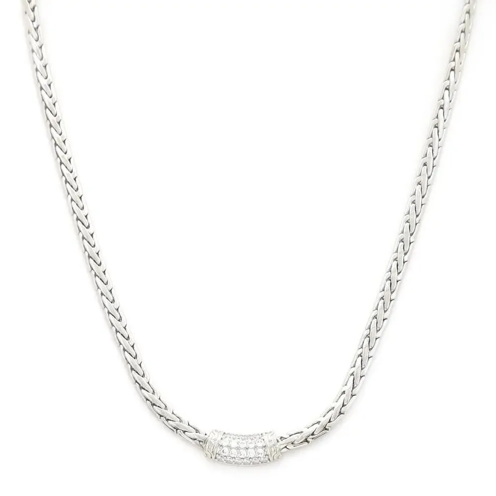 SILVER RHINESTONE CURVE LINK METAL NECKLACE- M H W ACCESSORIES