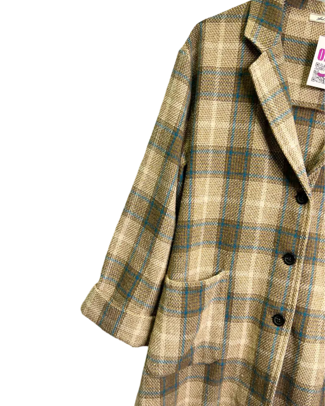 Size M - And Search Tan and Blue Check Coat