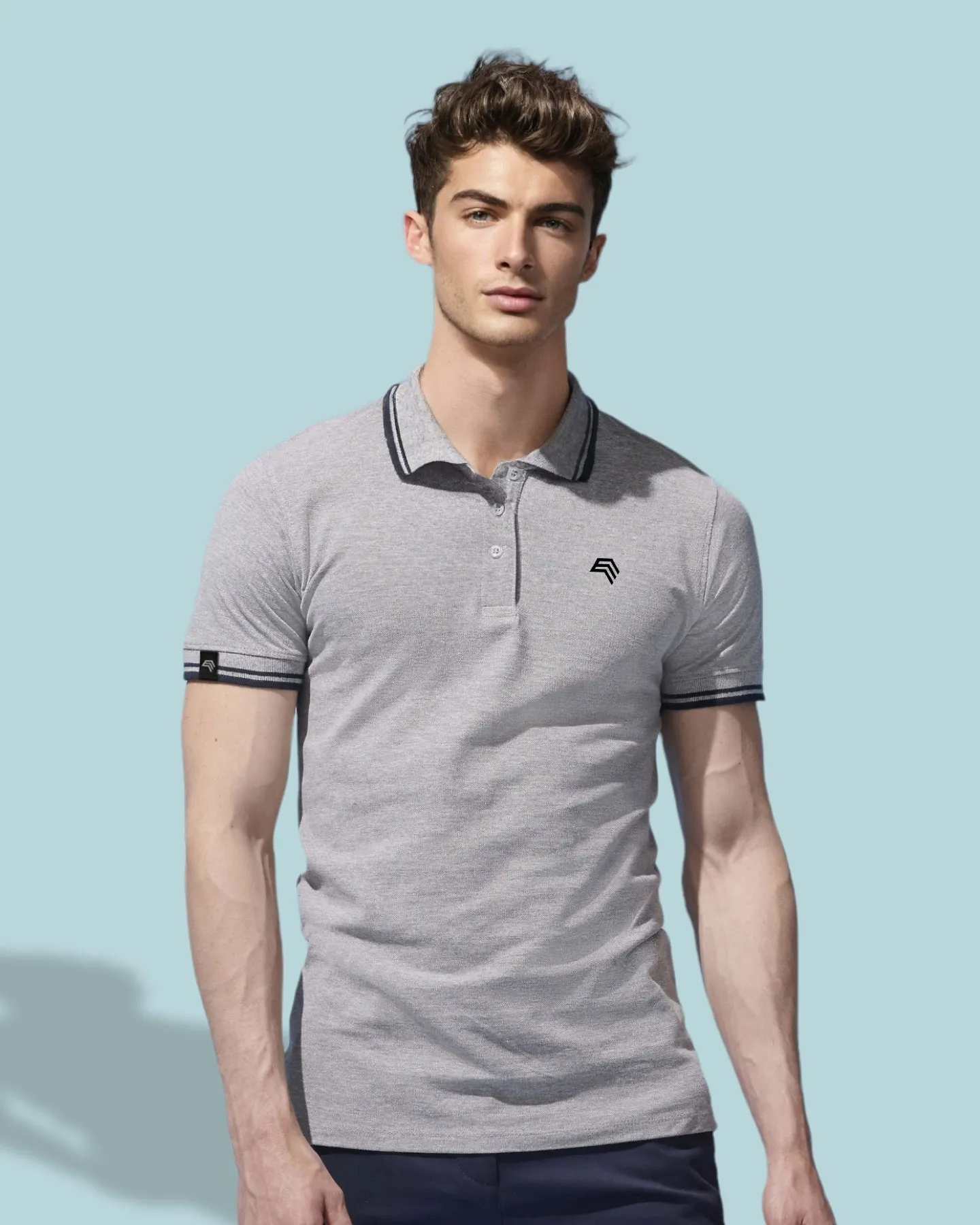 SLS 0577 ― Kontraststreifen Polo Shirt - French Blau / Weiß