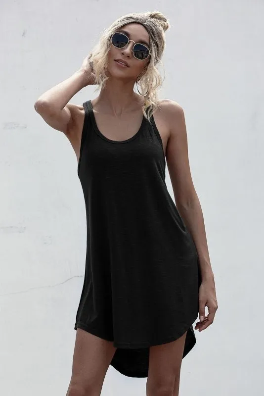 Solid Casual O-neck Sleeveless Tank Dress Women Loose Off Shoulder Asymmetrical Cotton Mini Dress Summer Y2K Vestidos Streetwear