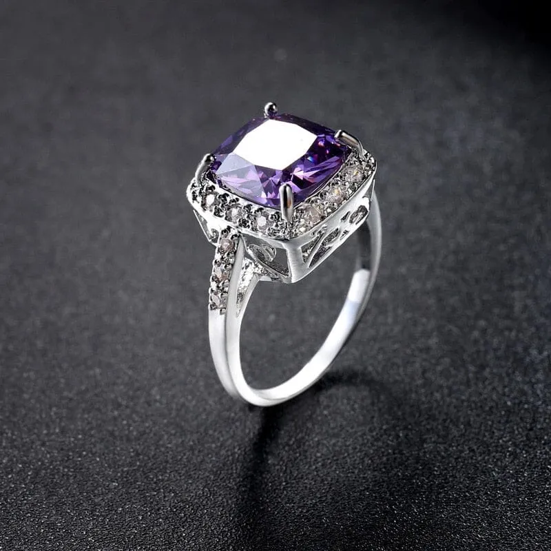 Square Amethyst Trendy Ring - 925 Sterling Silver