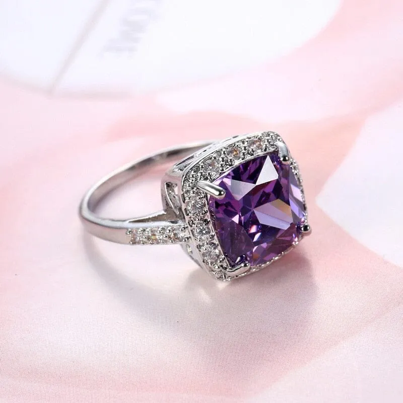 Square Amethyst Trendy Ring - 925 Sterling Silver