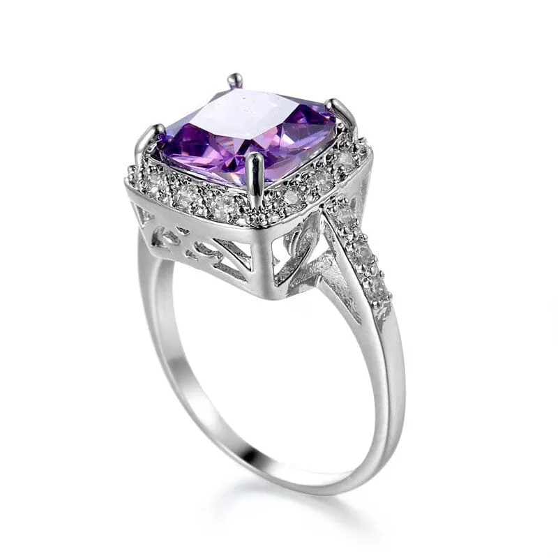 Square Amethyst Trendy Ring - 925 Sterling Silver