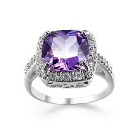 Square Amethyst Trendy Ring - 925 Sterling Silver