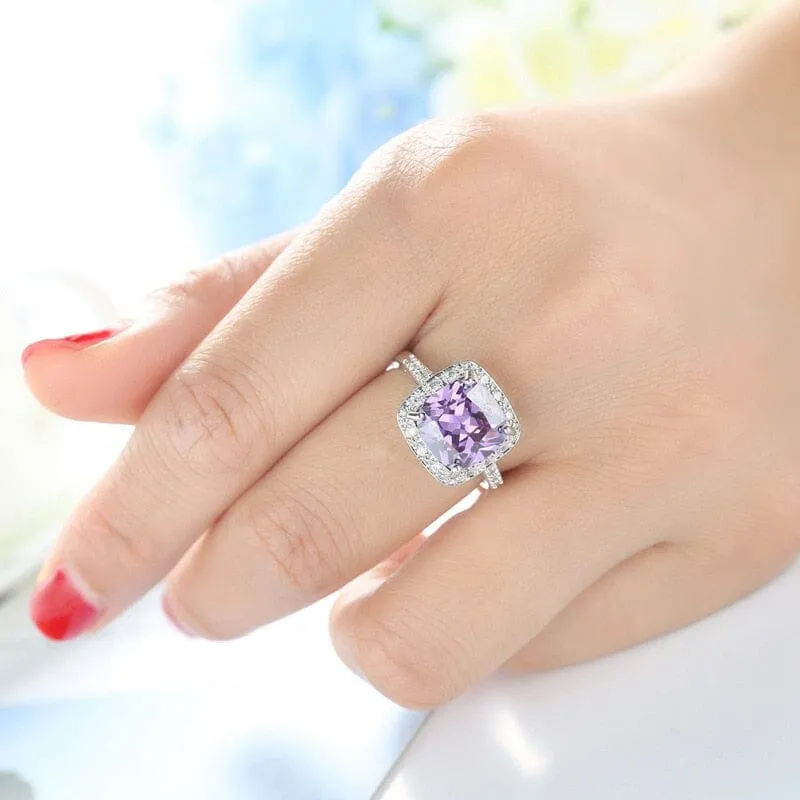 Square Amethyst Trendy Ring - 925 Sterling Silver