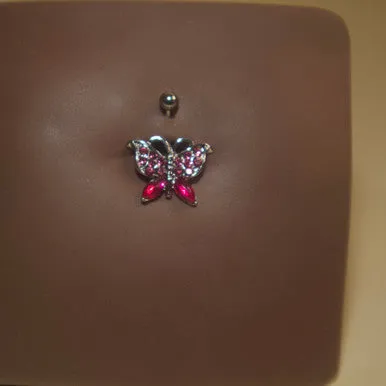 Steel Pink Butterfly Navel Belly Button Ring Body Piercing Jewelry