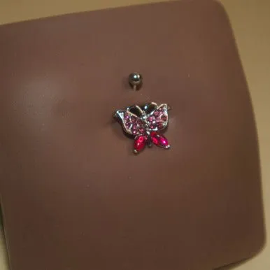 Steel Pink Butterfly Navel Belly Button Ring Body Piercing Jewelry