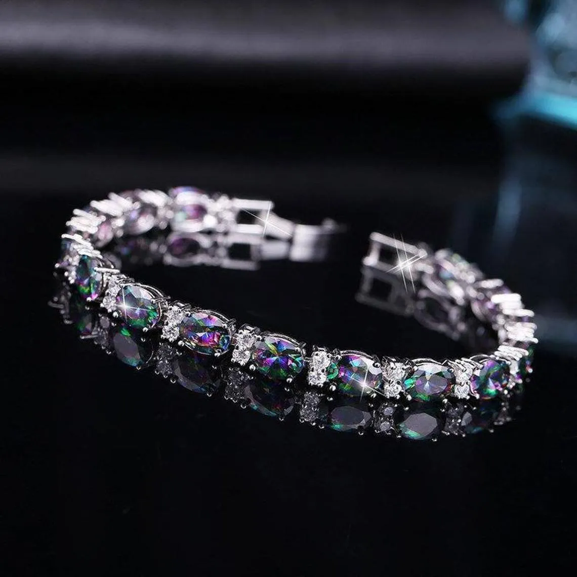 Sterling Silver Rainbow Mystic Topaz Tennis Bracelet