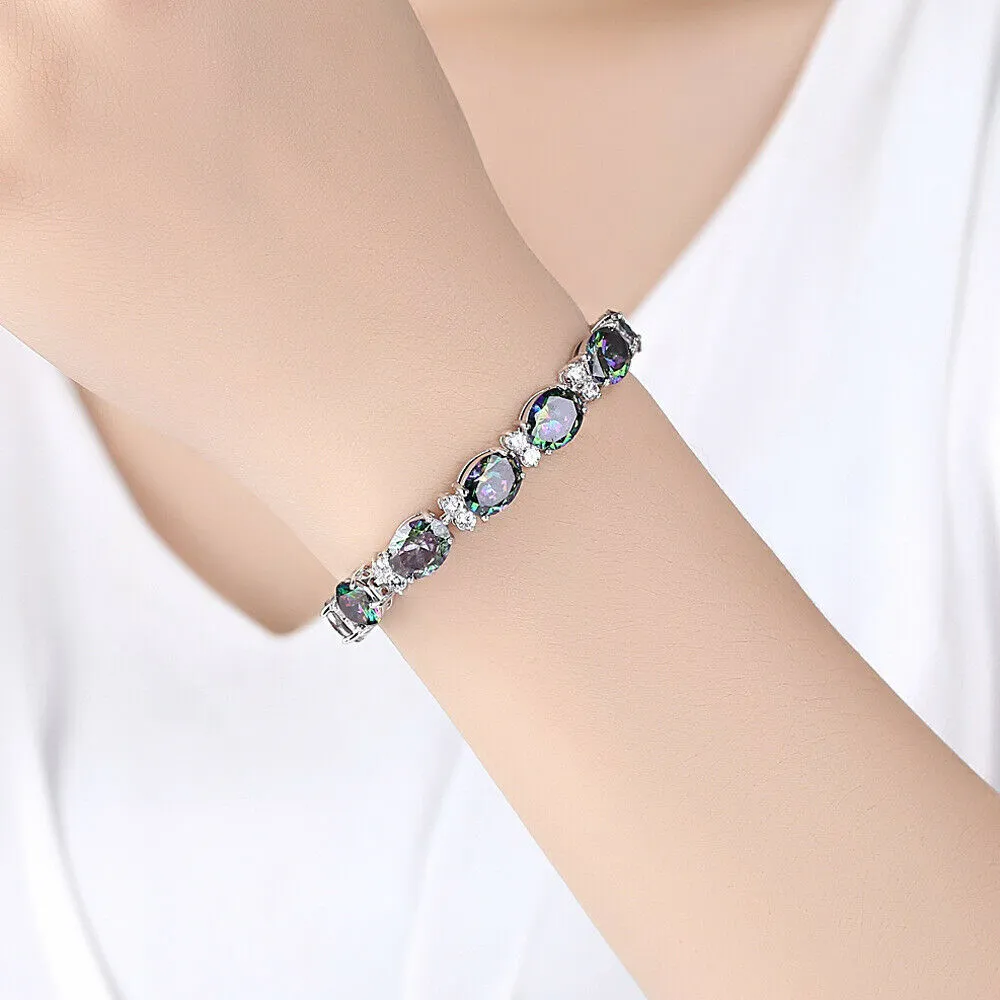 Sterling Silver Rainbow Mystic Topaz Tennis Bracelet