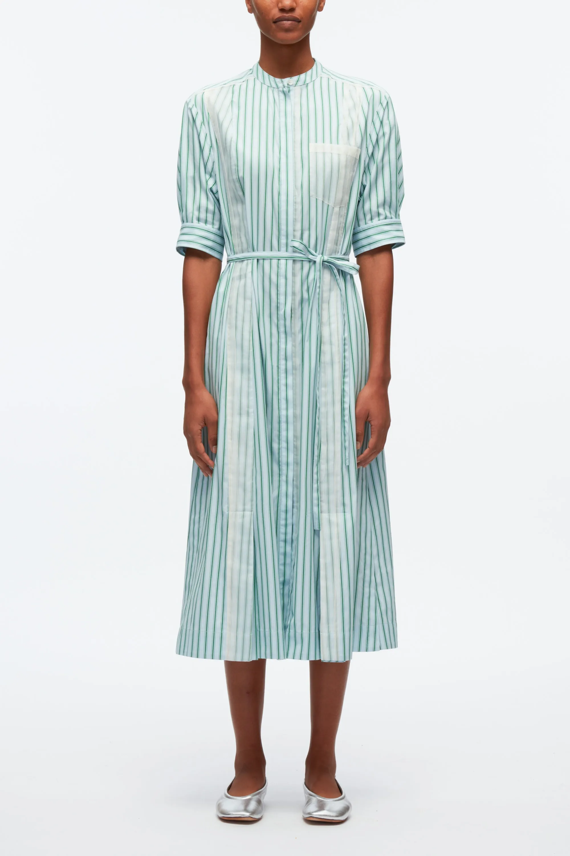 Striped Shirt Dress With Organza Overlay