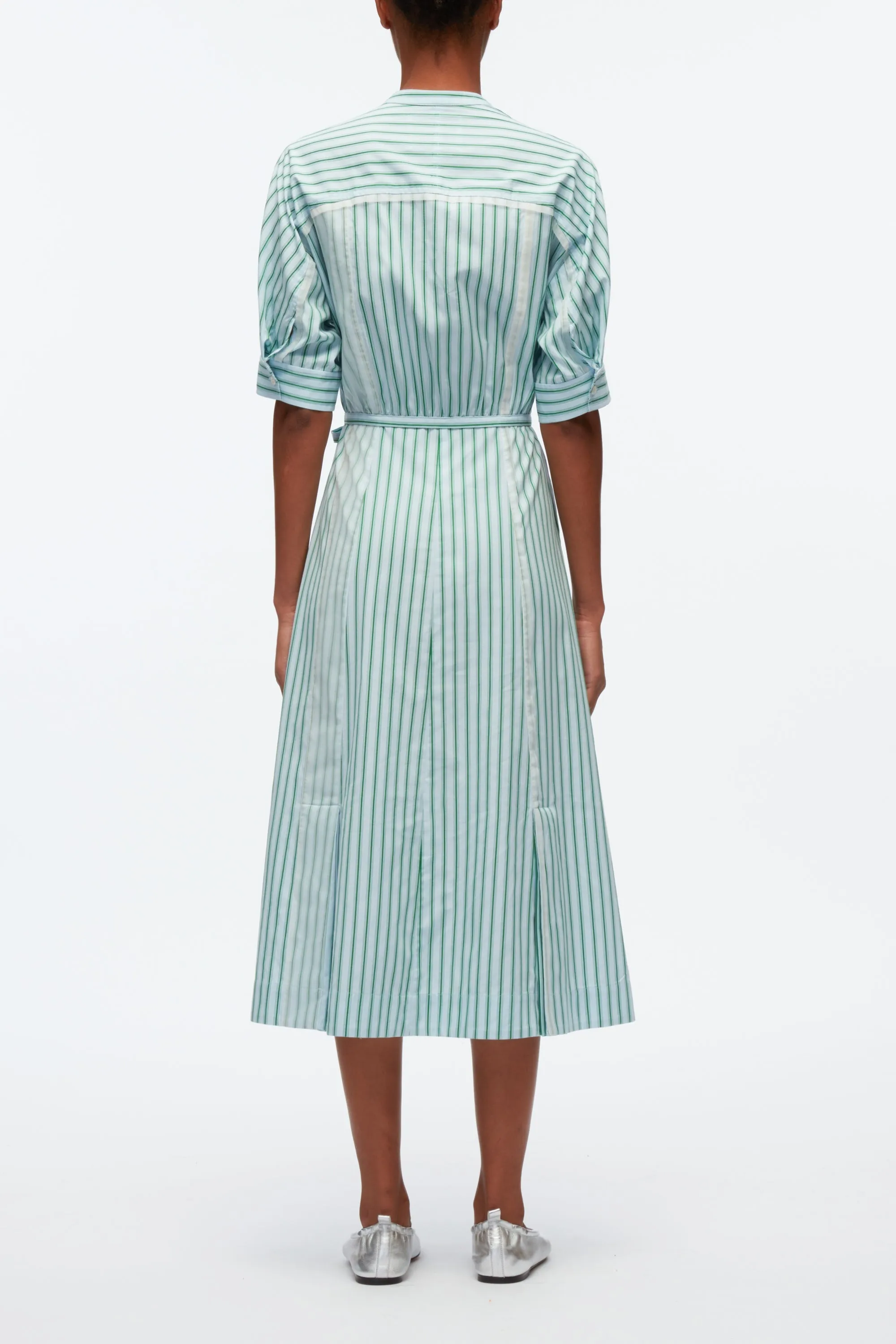 Striped Shirt Dress With Organza Overlay