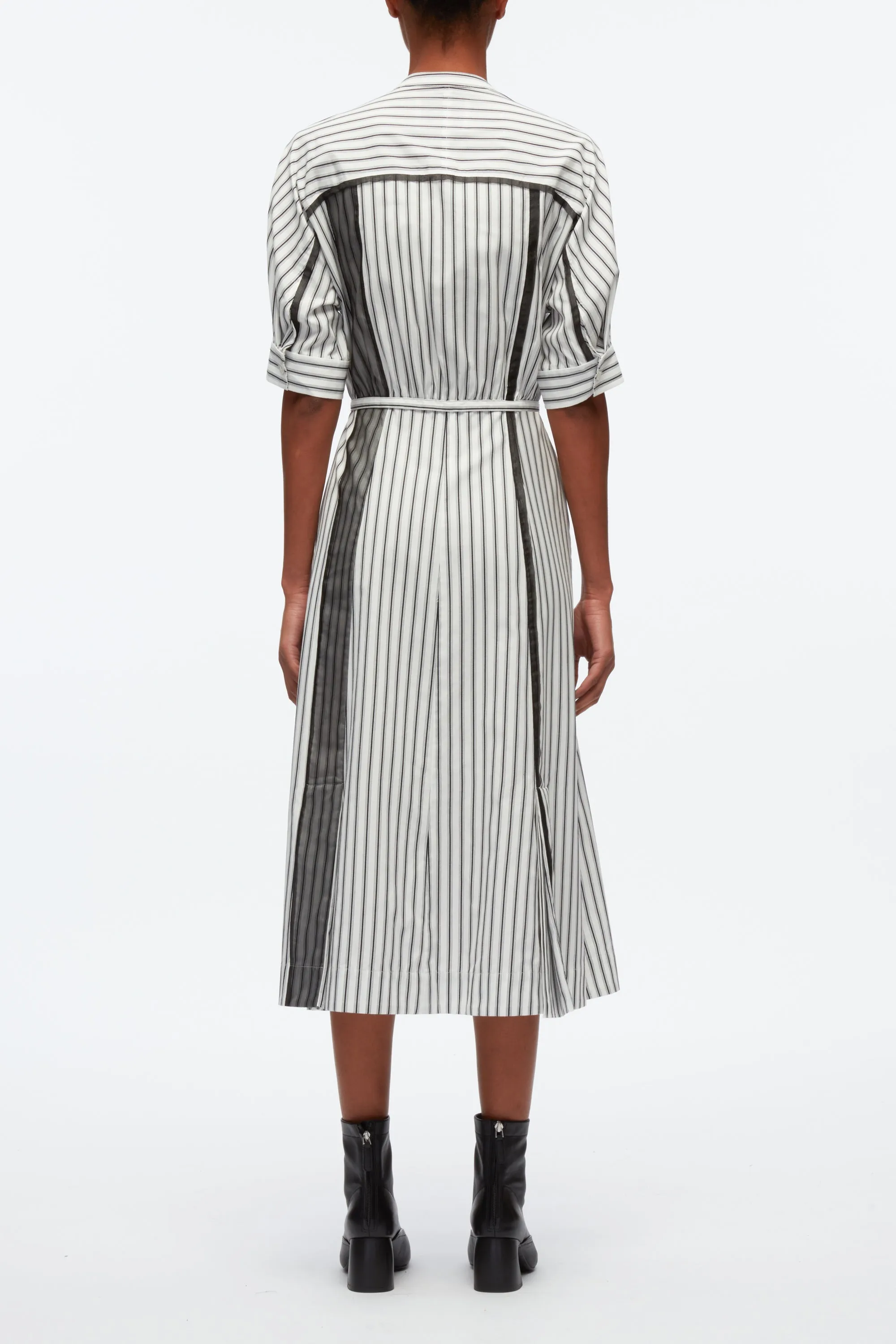 Striped Shirt Dress With Organza Overlay