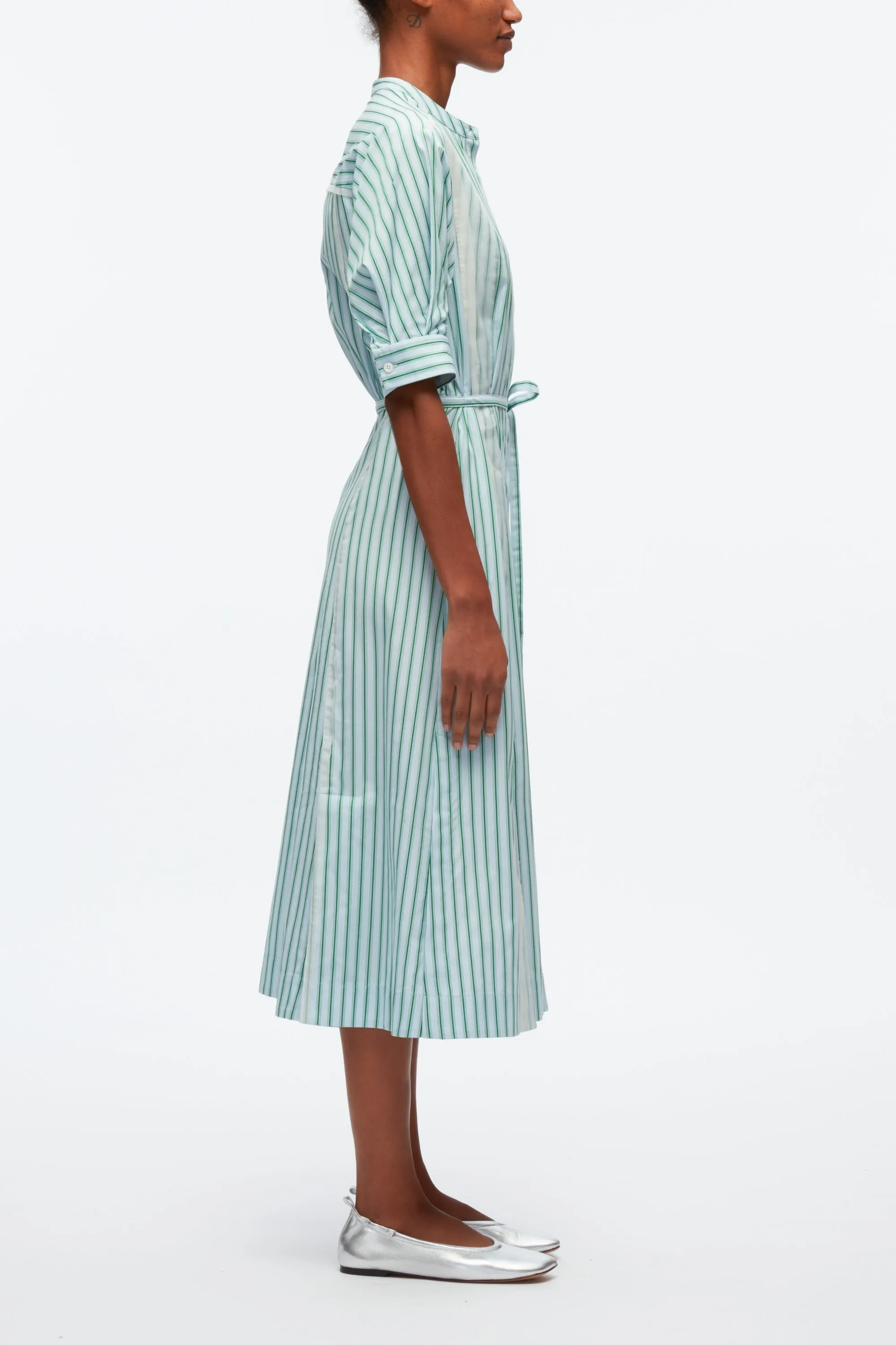 Striped Shirt Dress With Organza Overlay