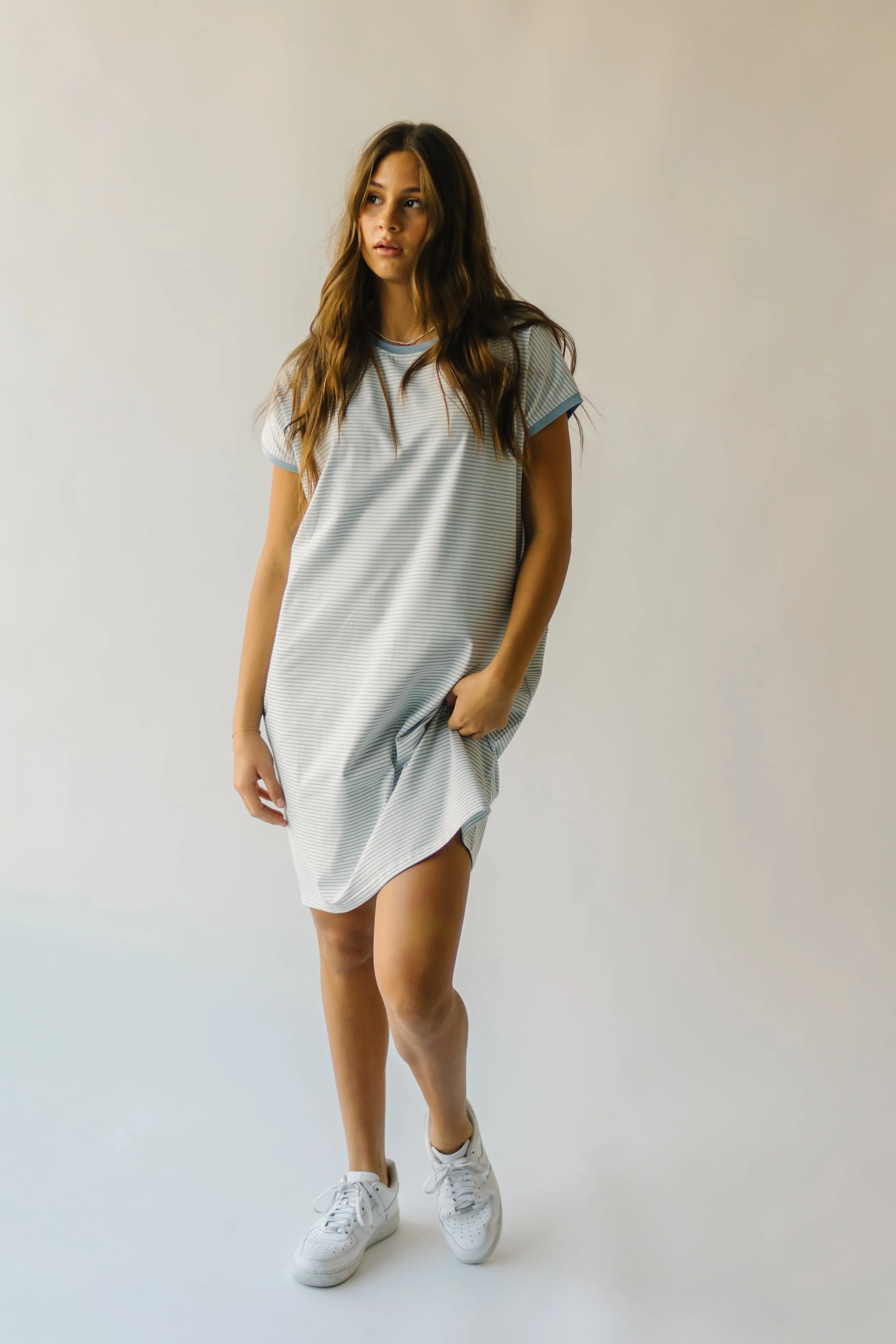 The Brinkerhoff Striped T-Shirt Dress in Ivory   Blue