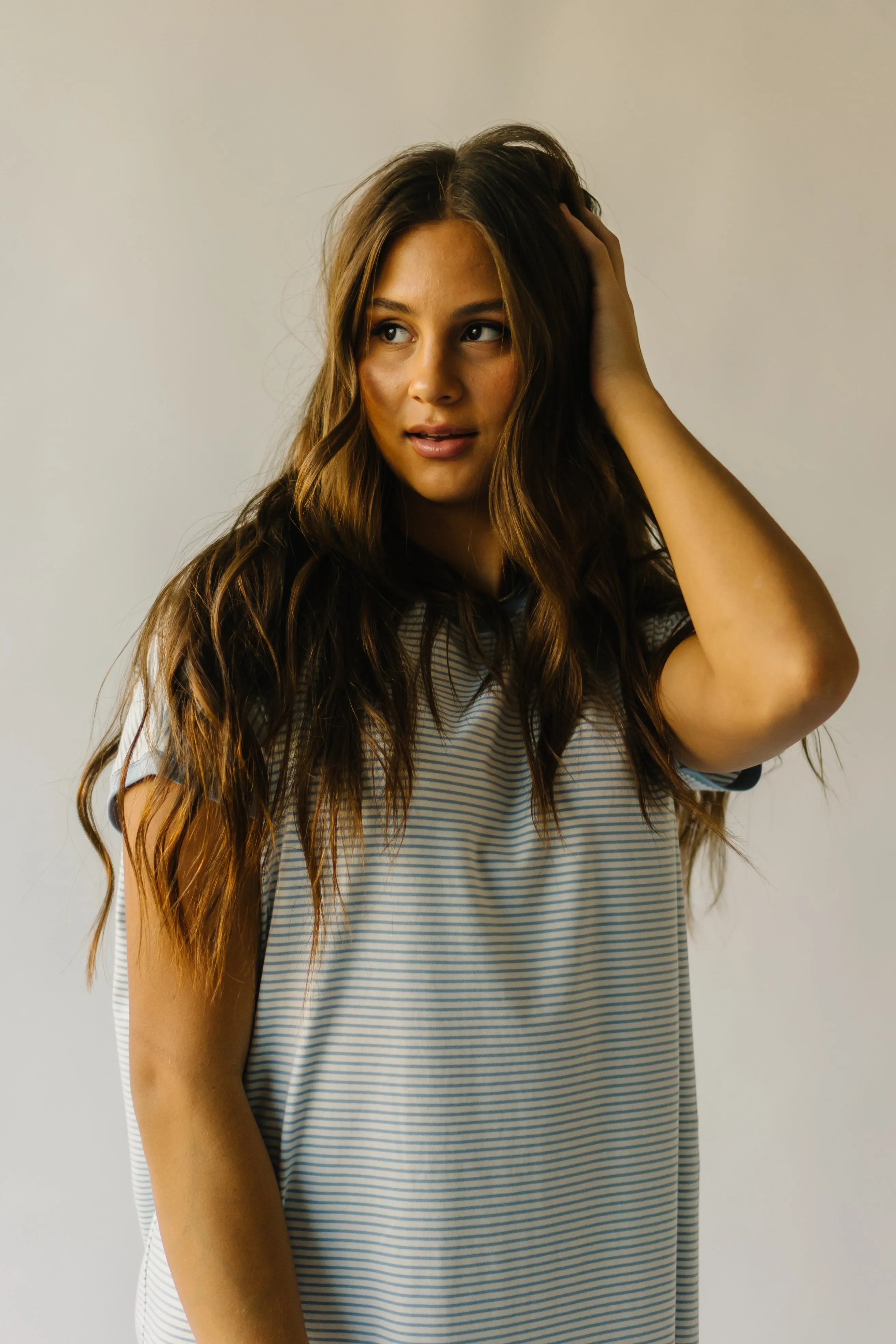 The Brinkerhoff Striped T-Shirt Dress in Ivory   Blue