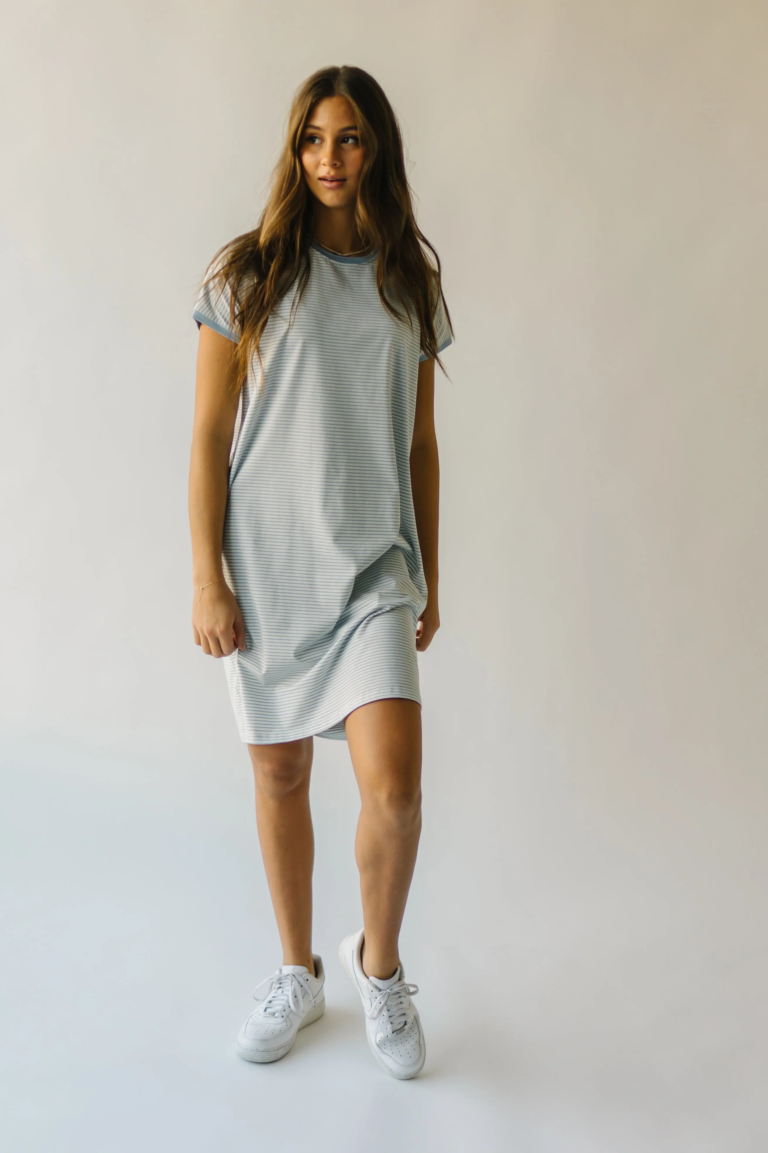 The Brinkerhoff Striped T-Shirt Dress in Ivory   Blue