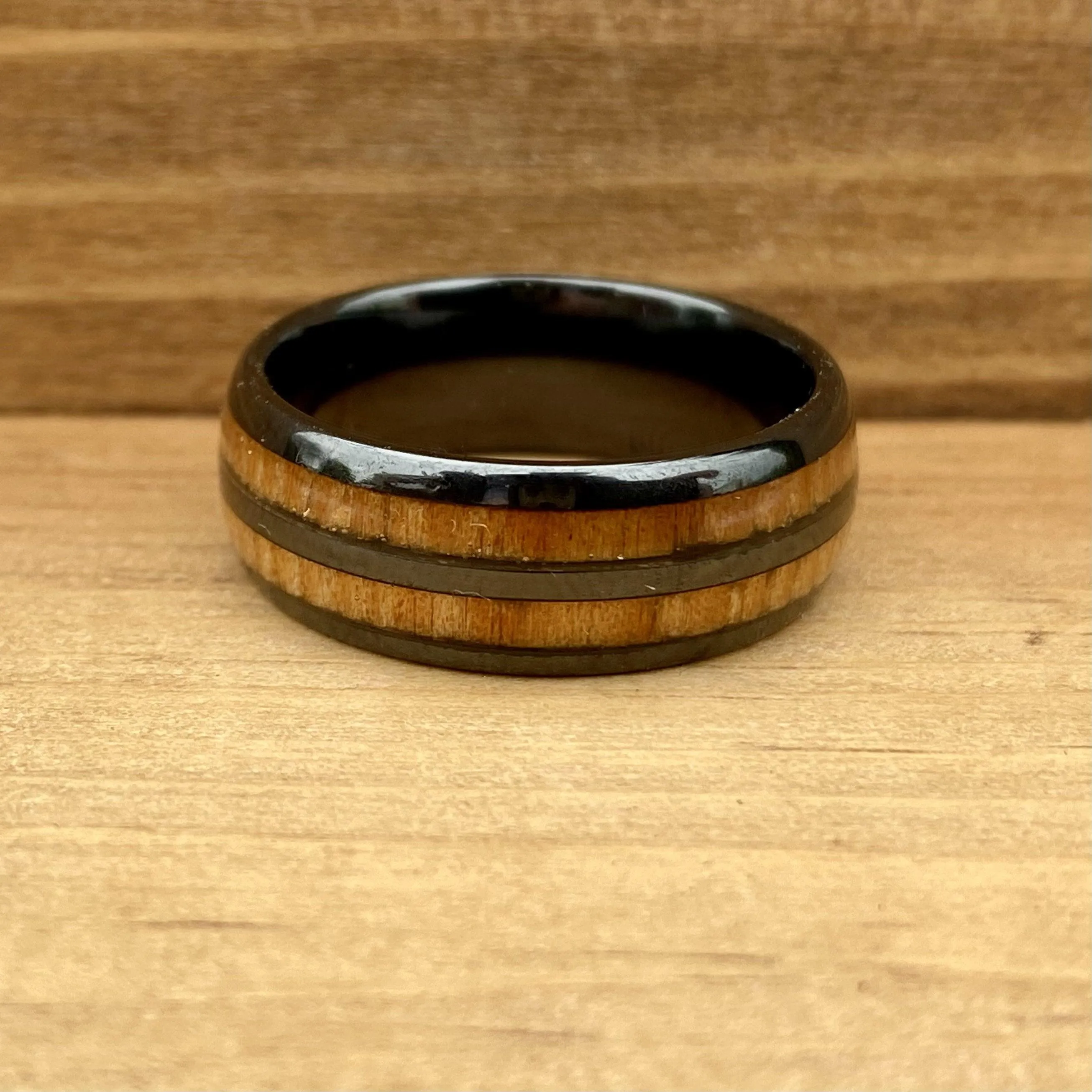 “The Motorist” 100% USA Made Black Ceramic Ring With Wood from A Model T Wheel Spoke