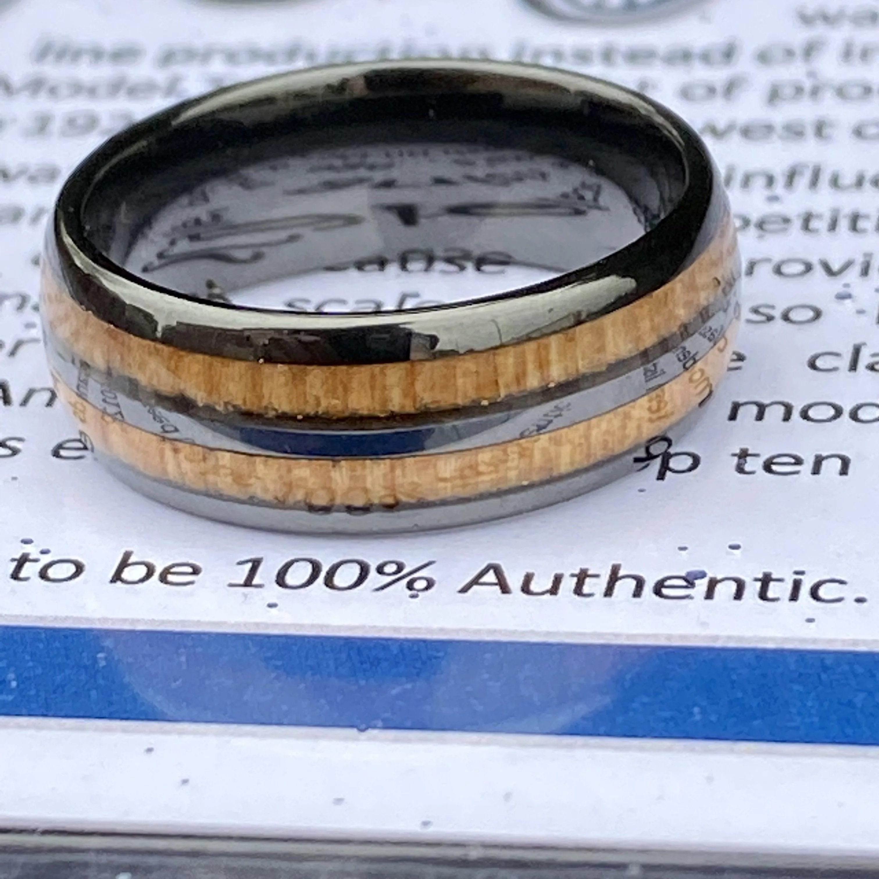 “The Motorist” 100% USA Made Black Ceramic Ring With Wood from A Model T Wheel Spoke