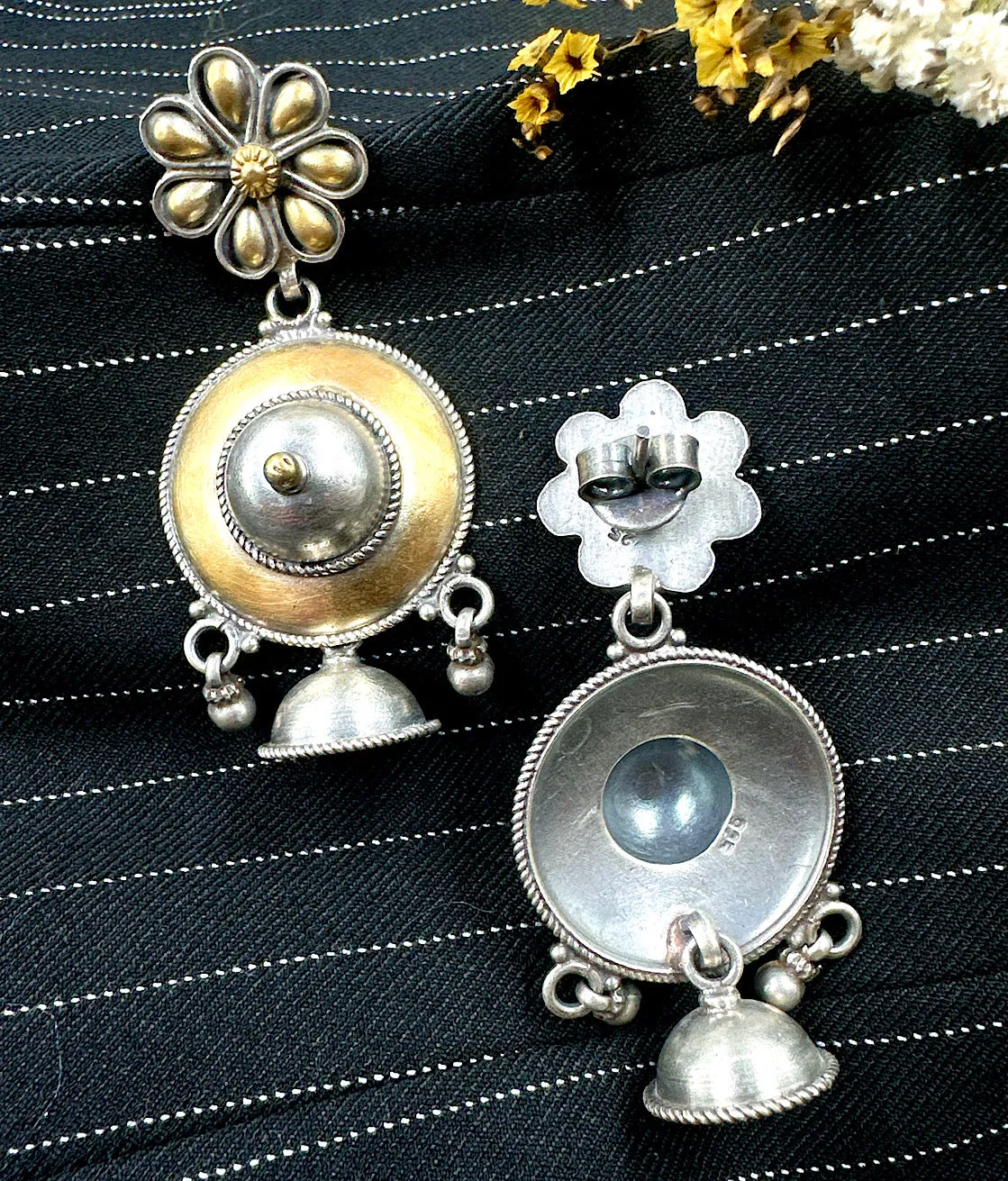 The Two tone Silver Jhumkas