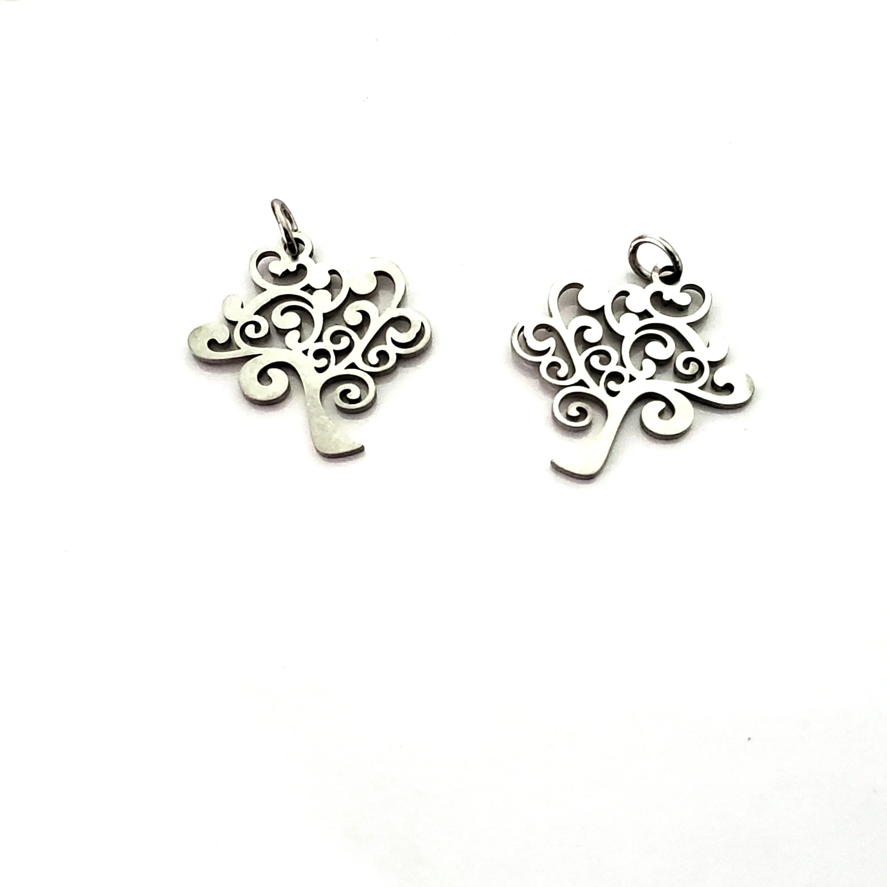 Tree Charms, Stainless Steel, 20.5x20x1mm, 2.5mm Hole, 5x0.8mm Ring, Lot Size 5 Charms, #1665