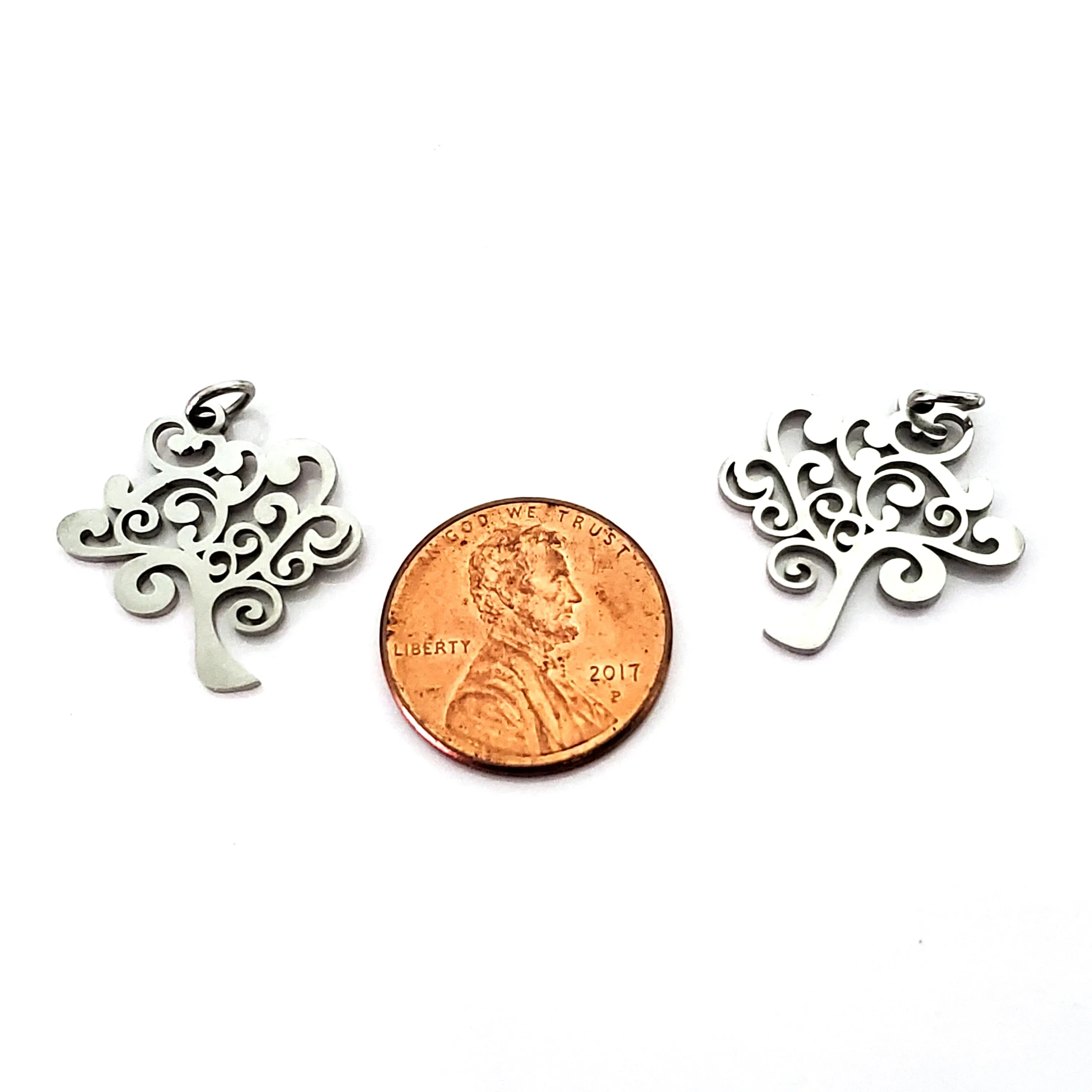 Tree Charms, Stainless Steel, 20.5x20x1mm, 2.5mm Hole, 5x0.8mm Ring, Lot Size 5 Charms, #1665