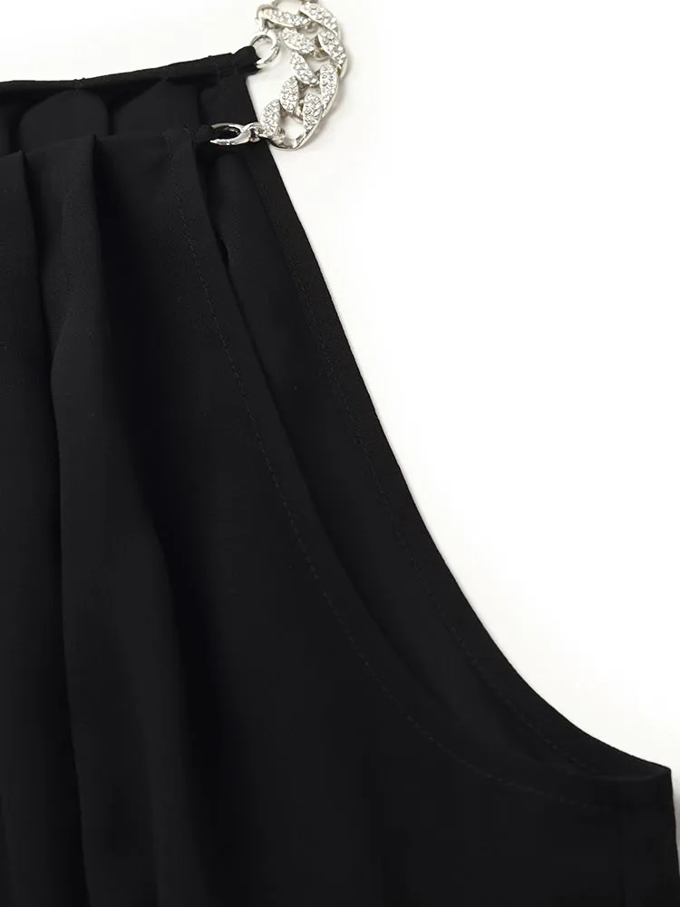 Triacetate Women Maxi Dress With Detachable Chains And Belt