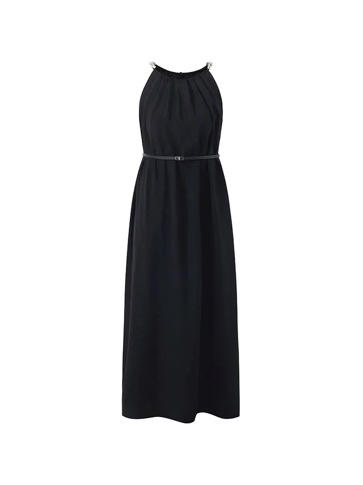 Triacetate Women Maxi Dress With Detachable Chains And Belt