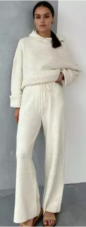 Two Piece Hoodie Sweater and Knitted Pant Set