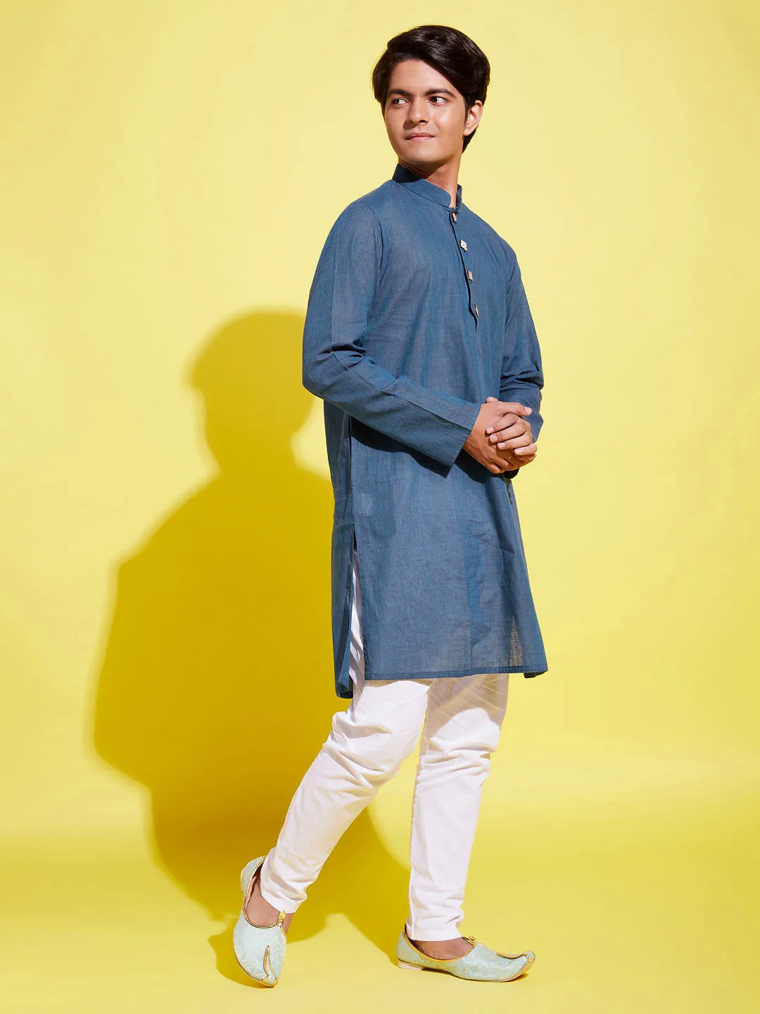 VASTRAMAY Boy's Blue Cotton Kurta and Pyjama Set