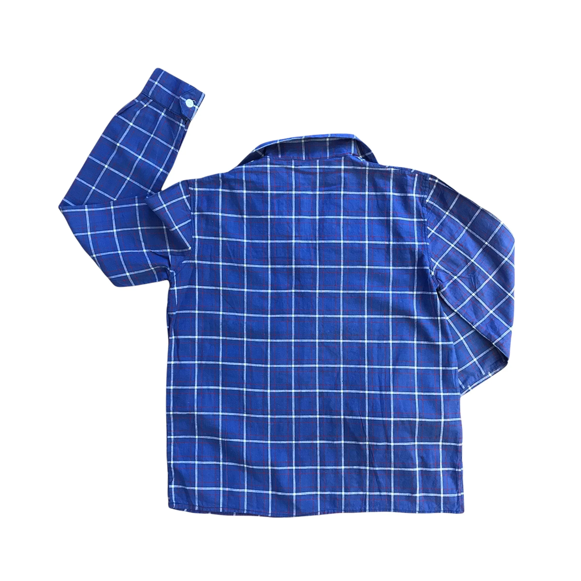 Vintage 1960s  Boho Check Blue Shirt  8-10Y