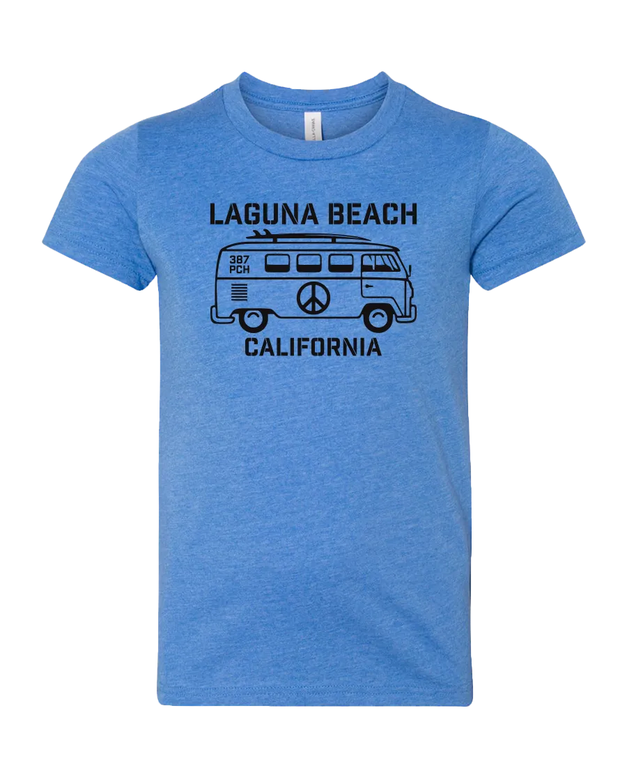 VW Peace Bus Youth Tee - Heather Columbia Blue