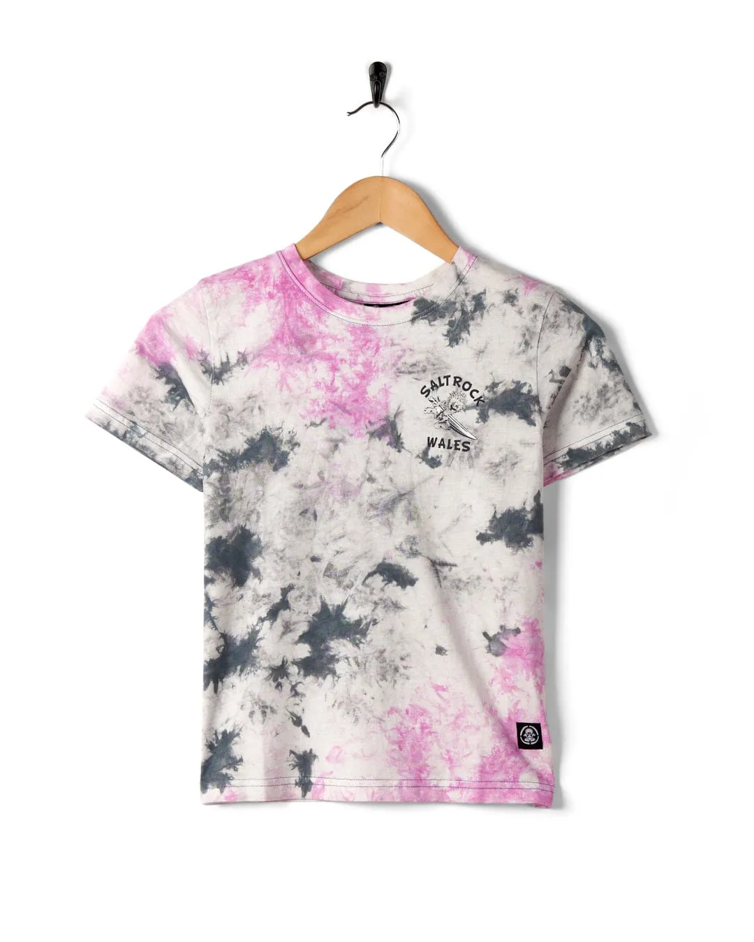 Wave Rider Wales - Kids Tie Dye Short Sleeve T-Shirt - Pink