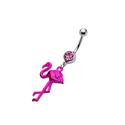 WildKlass Navel with Pink Flamingo Dangle Charm 14g 7/16's