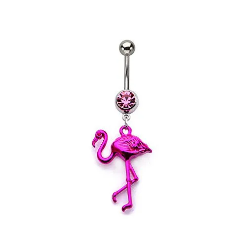 WildKlass Navel with Pink Flamingo Dangle Charm 14g 7/16's