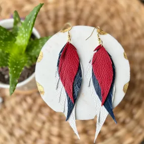 Wings of an Angel - Red   Blue   White - Leather Earrings