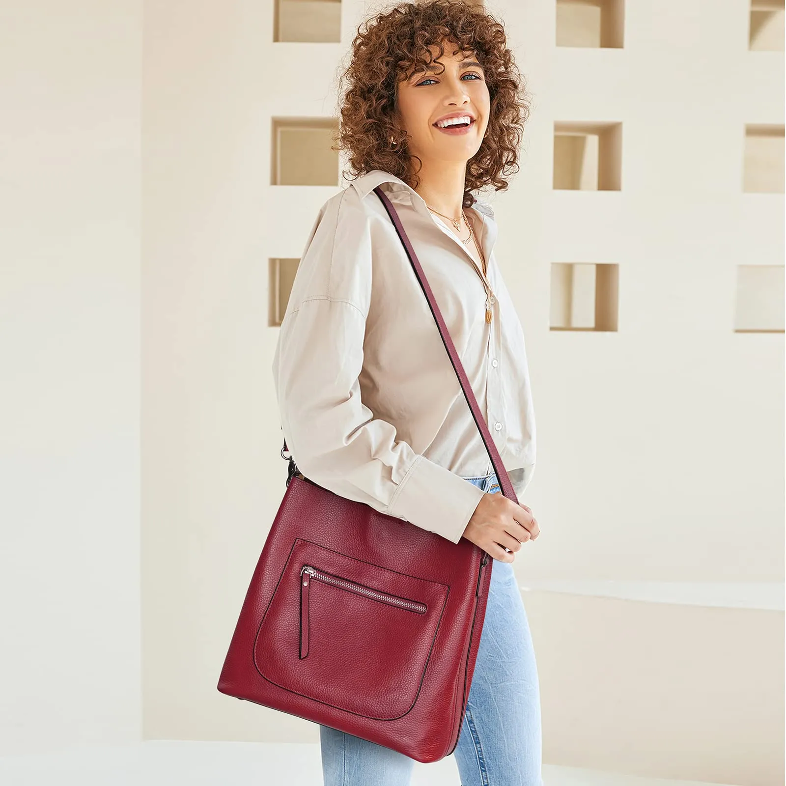 Women Genuine Leather Bucket Bag