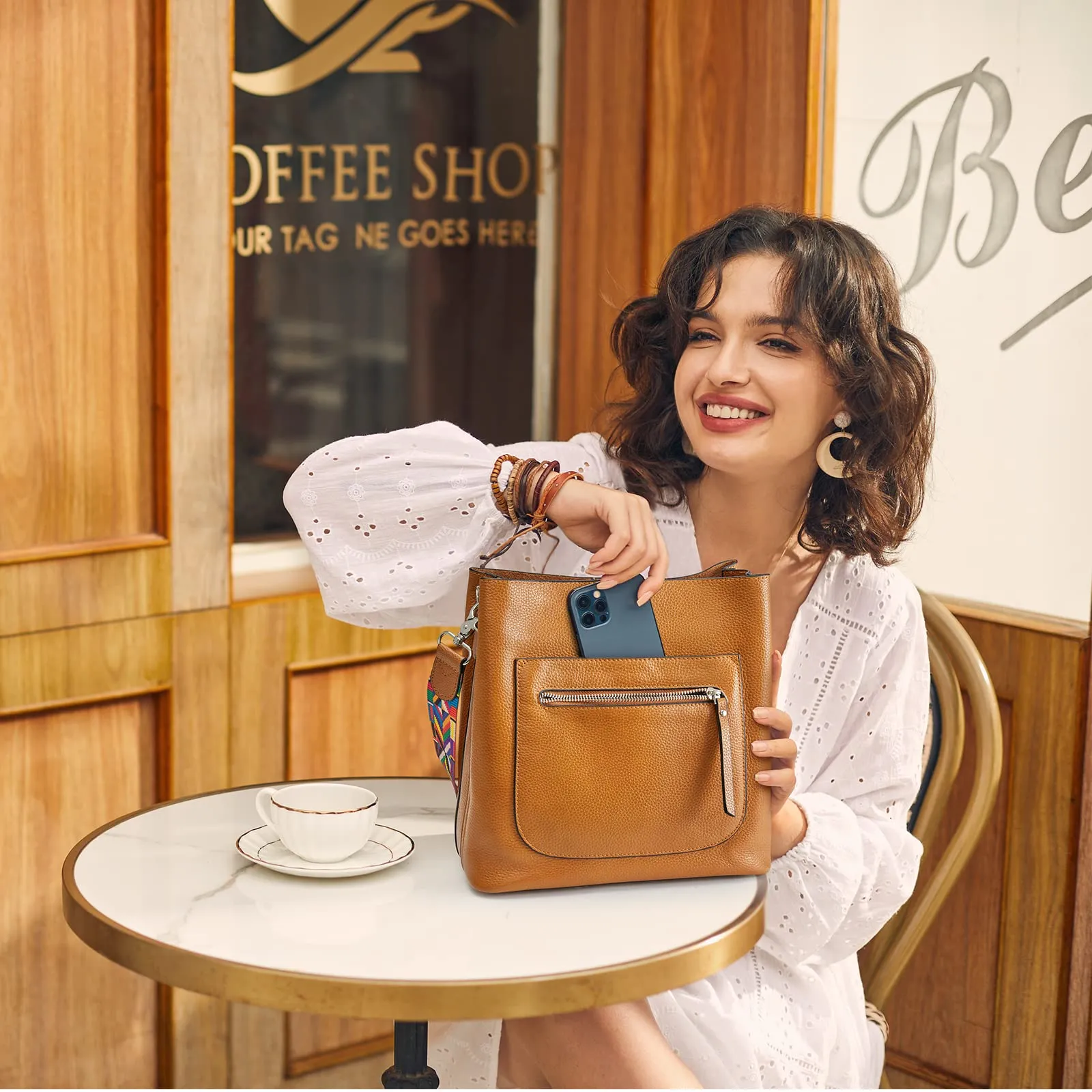 Women Genuine Leather Bucket Bag